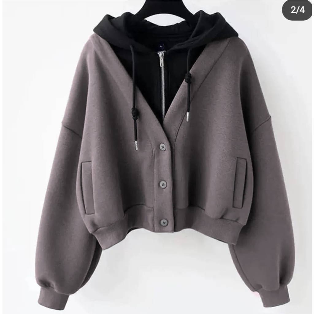 Sweater Hoodie Jaket Wanita - Double Cardigan Sweater Hoodie Wanita Korean Style