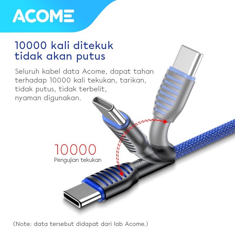 Kabel Data Type-C ACOME ASC010 Fast Charging Garansi Resmi 1 Tahun