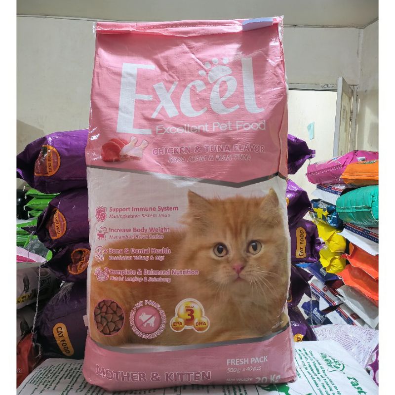 EXPEDISI Makanan Kucing Excel Mother &amp; Kitten Chicken Tuna Flavour Kemasan 20KG