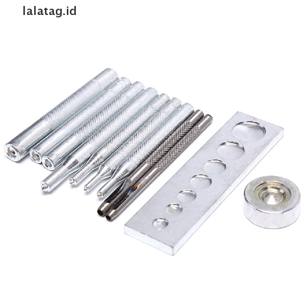 [lalatag] 11pcs/set DIY Kulit Alat Die Punch Hole Snap Rivet Button Setter Base Kit [ID]