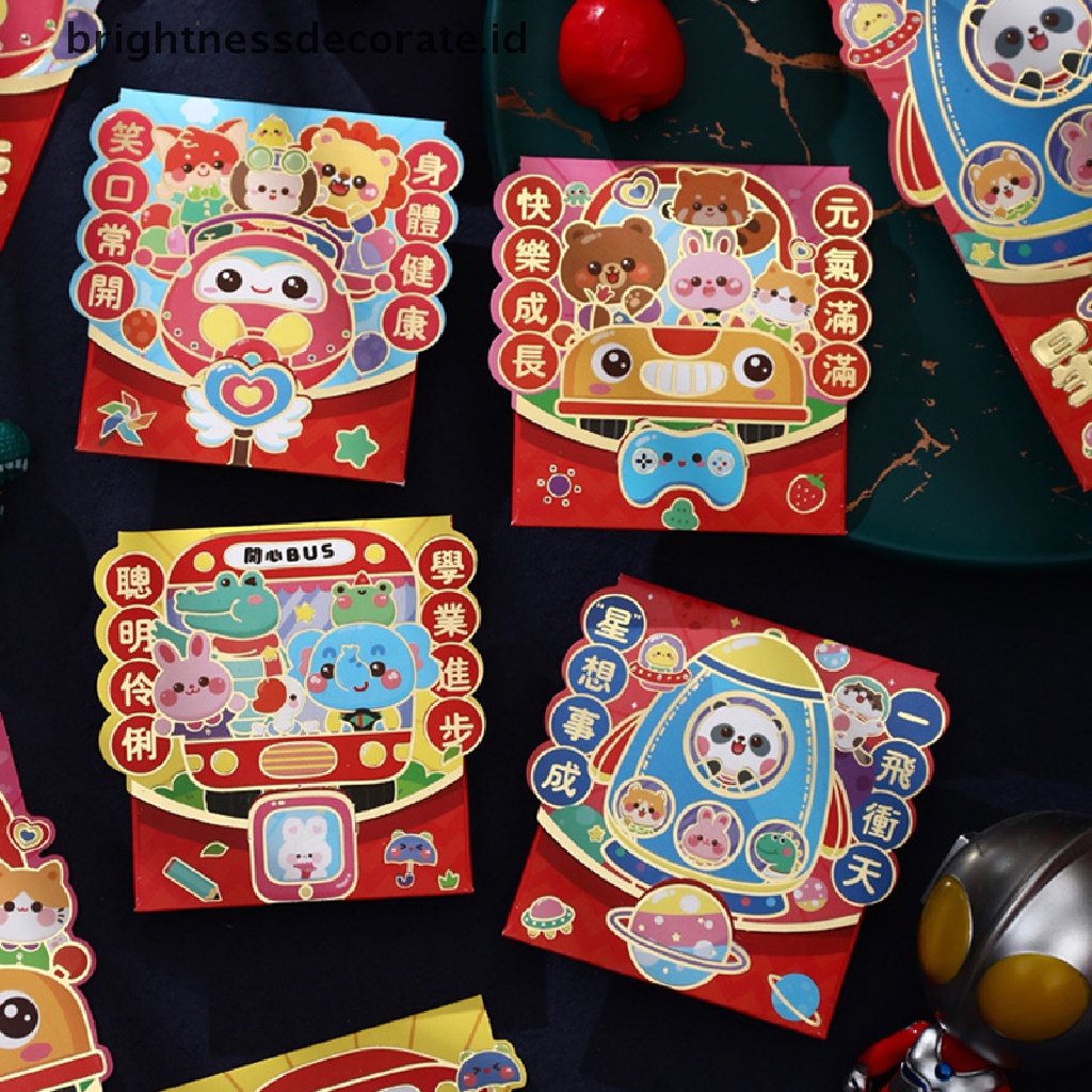 [Birth] 4pcs Chinese Rabbit Year Festival Hongbao Amplop Uang Keberuntungan Kartun Anak Hadiah Persediaan Tahun Baru Untuk Festival Musim Semi Beruntung Merah Tas Kantong Kantong [ID]