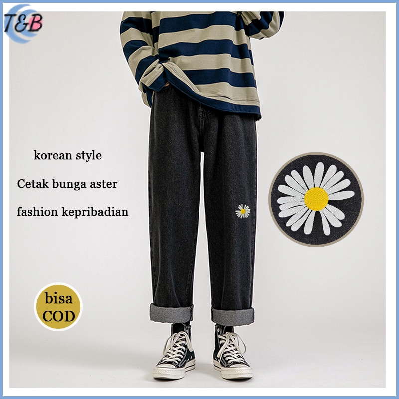 Celana gombrang pria celana panjang pria ootd korean style loose straight oversize celana kulot pria jeans pria standar jeans hitam celana jeans murah