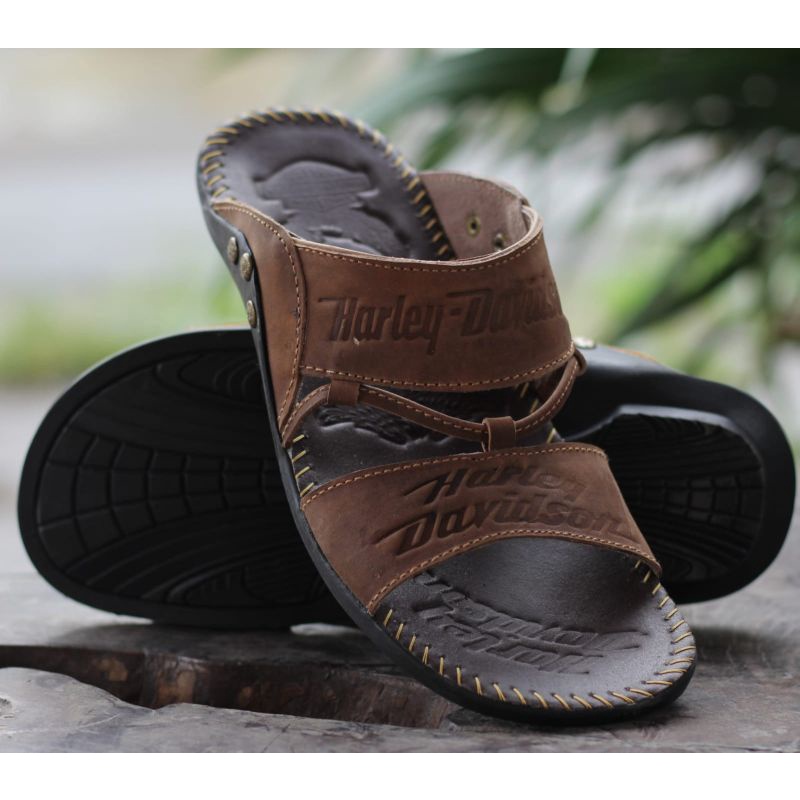 (COD) Sandal Kulit Asli Harley Davidson / Sandal Full Kulit / Sandal Pria Dewasa / Sendal