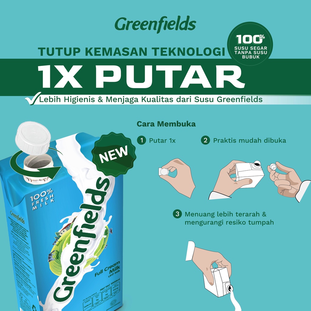 Susu UHT Full Cream Greenfields 1 L - Twin Pack