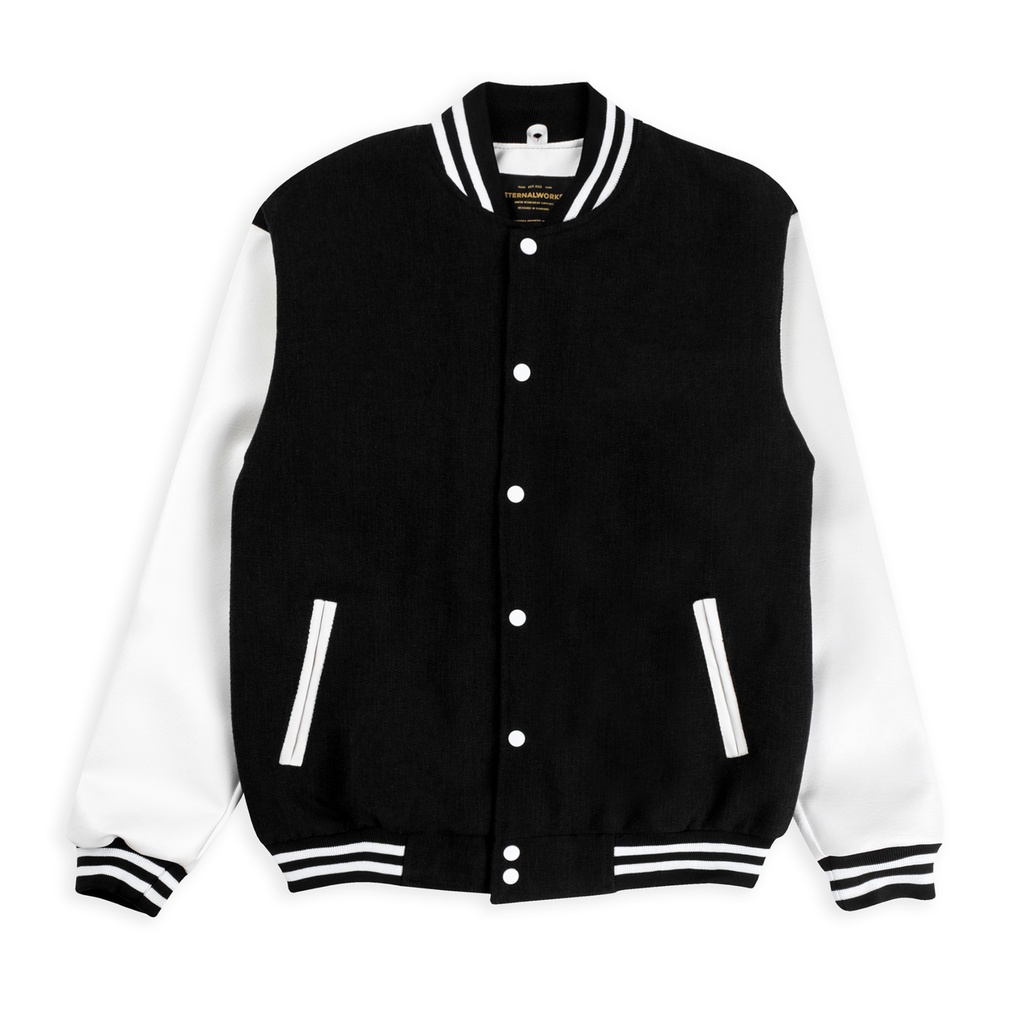 ETERNALWORKS VARSITY JACKET BLACK ON WHITE - BASEBALL JACKET