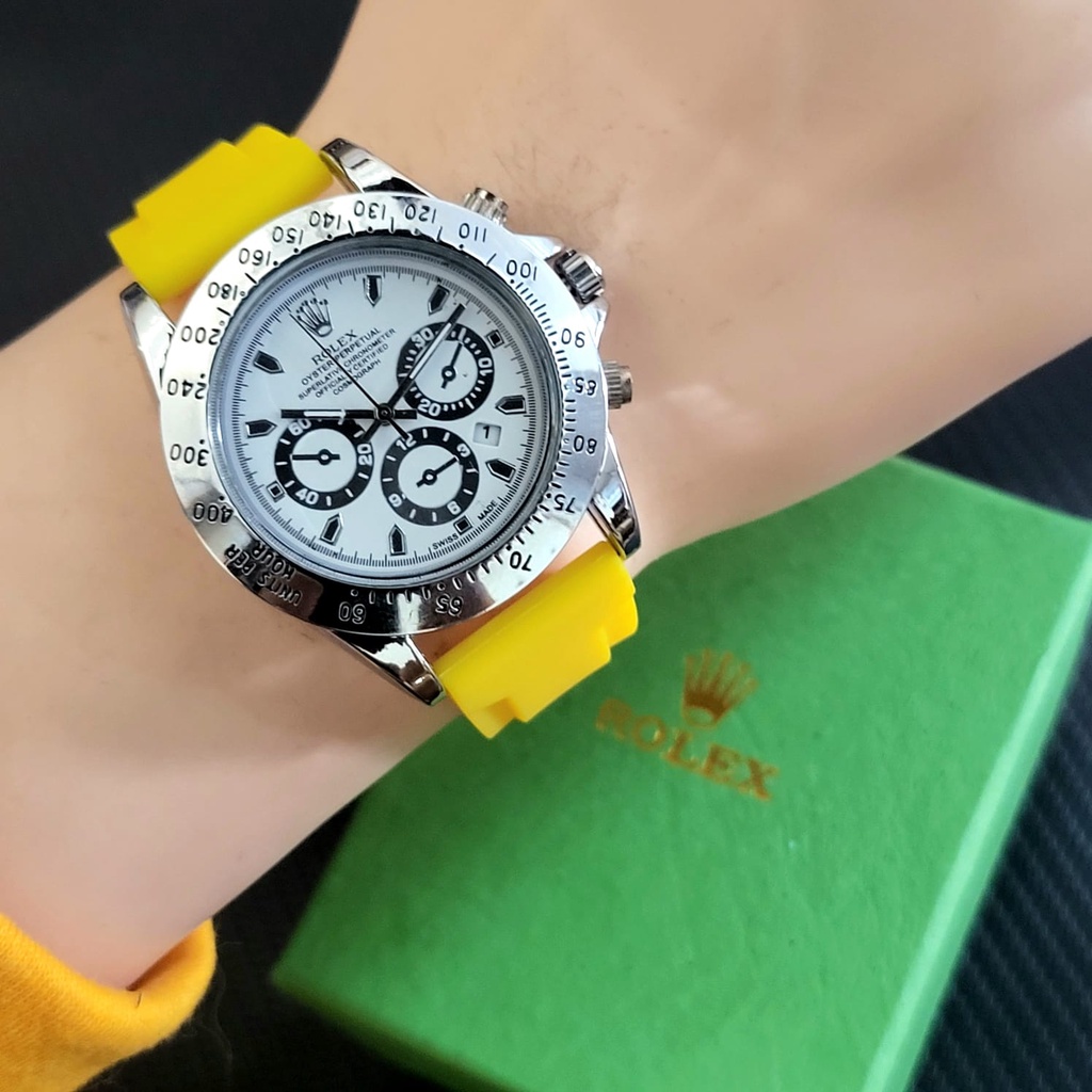 JAM TANGAN PRIA ROLEX TALI RUBBER CRONO VARIASI TGL AKTIF DM:40MM