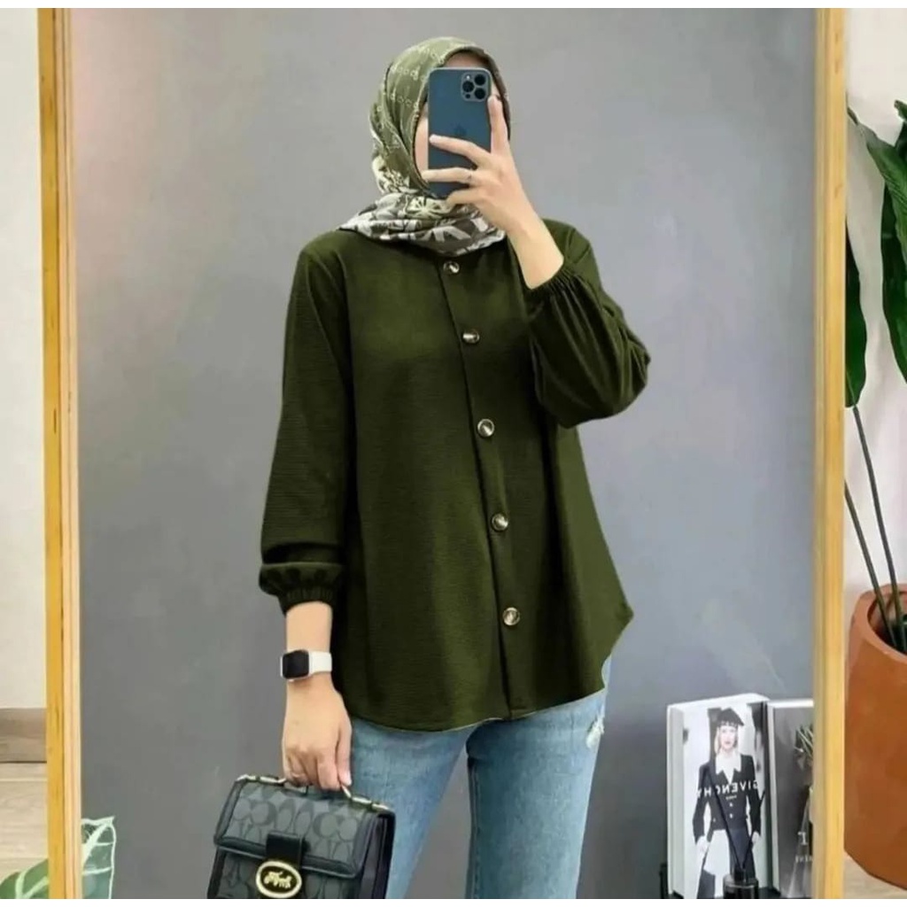 DEVANCA BLUS KEKINIAN TERBARU ATASAN CEWEK OOTD LD 110 FULL KANCING AKTIF / PAKAIAN KEMEJA WOMEN MOTIF POLOS / FASHION CANTIK / OUTFIT VINTAGE LADIES / SETT HIJAB MUSLIMAH