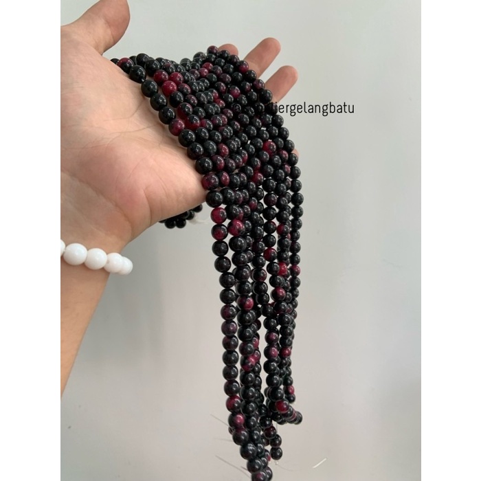 bahan batu BLACKPINK CARNELIAN 8mm bongkah akik natural hitam pink