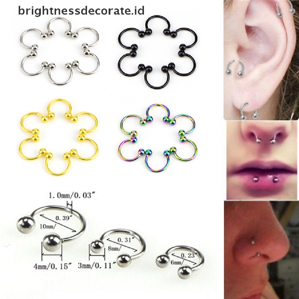 [Birth] 10pcs Stainless Steel Tapal Kuda Bar Bibir Hidung Septum Telinga Cincin Stud Set [ID]