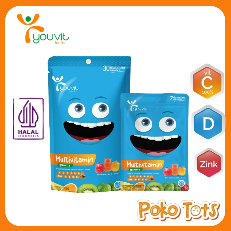 Youvit Multivitamin Anak Isi 7 &amp; 30 Gummies With Vitamin C, D, Zink Sayur dan Buah Suplemen Imunitas Tubuh Anak