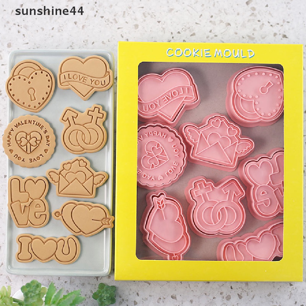 Sunshine 8Pcs 3D Valene's Day Cookie Cutters Biscuit Mold Cetakan Kue Kering Cap Dekorasi Pesta Baking Tools.