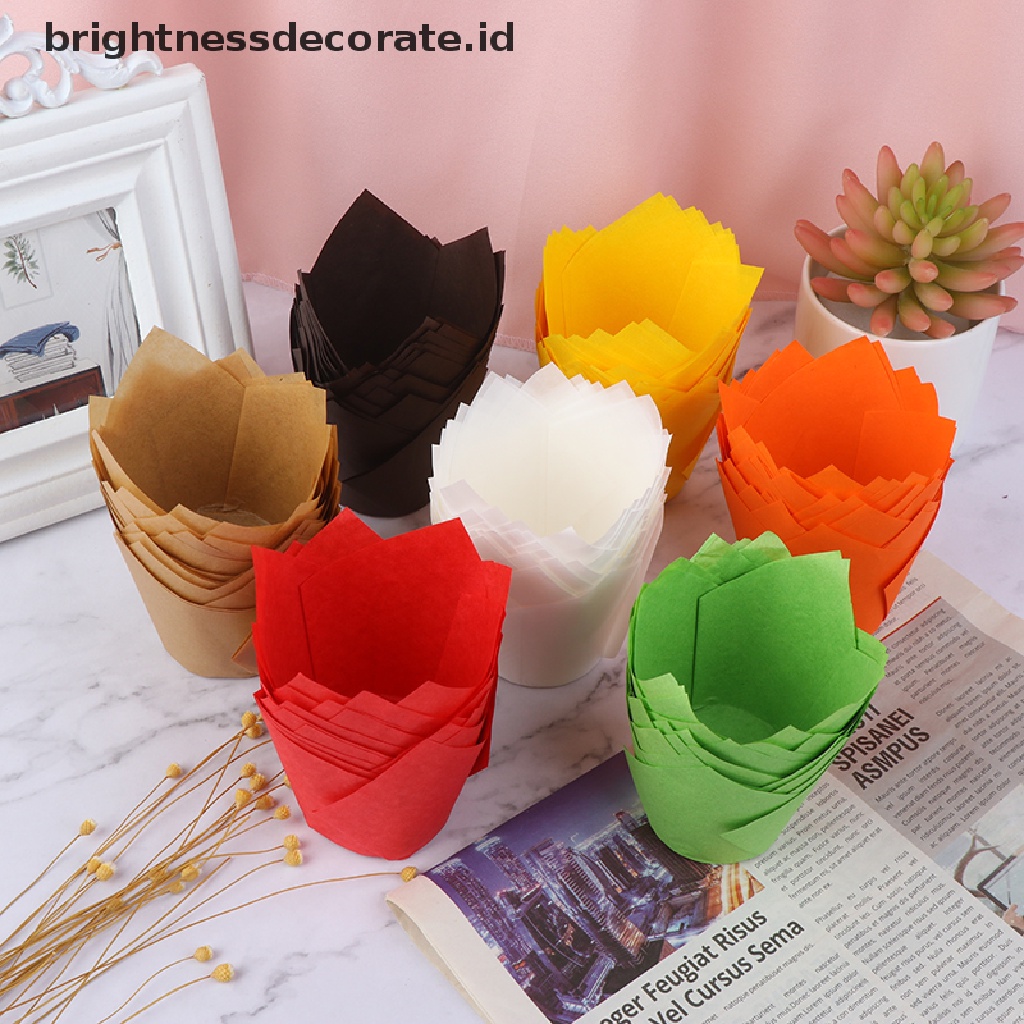 [Birth] 50pcs Cupcake Wrapper Liners Muffin Tulip Case Kertas Kue Baking Cup Decor [ID]