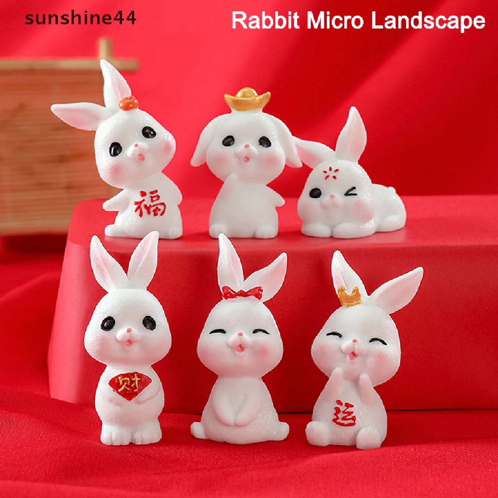 Sunshine 1Pc Micro Landscape Dekorasi Indah Hewan Kartun Kelinci Rumah Kelinci Lucu Berkebun Tanaman Resin Aksesoris.