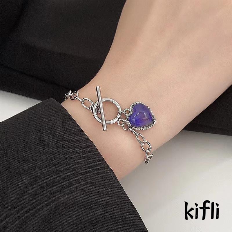 [KD] Kalung Rantai Liontin Hati Bahan Stainless Steel Dapat Berubah Warna Sesuai Suhu Jalan Menembak Hip Hop Perhiasan Teman Gadis Keren