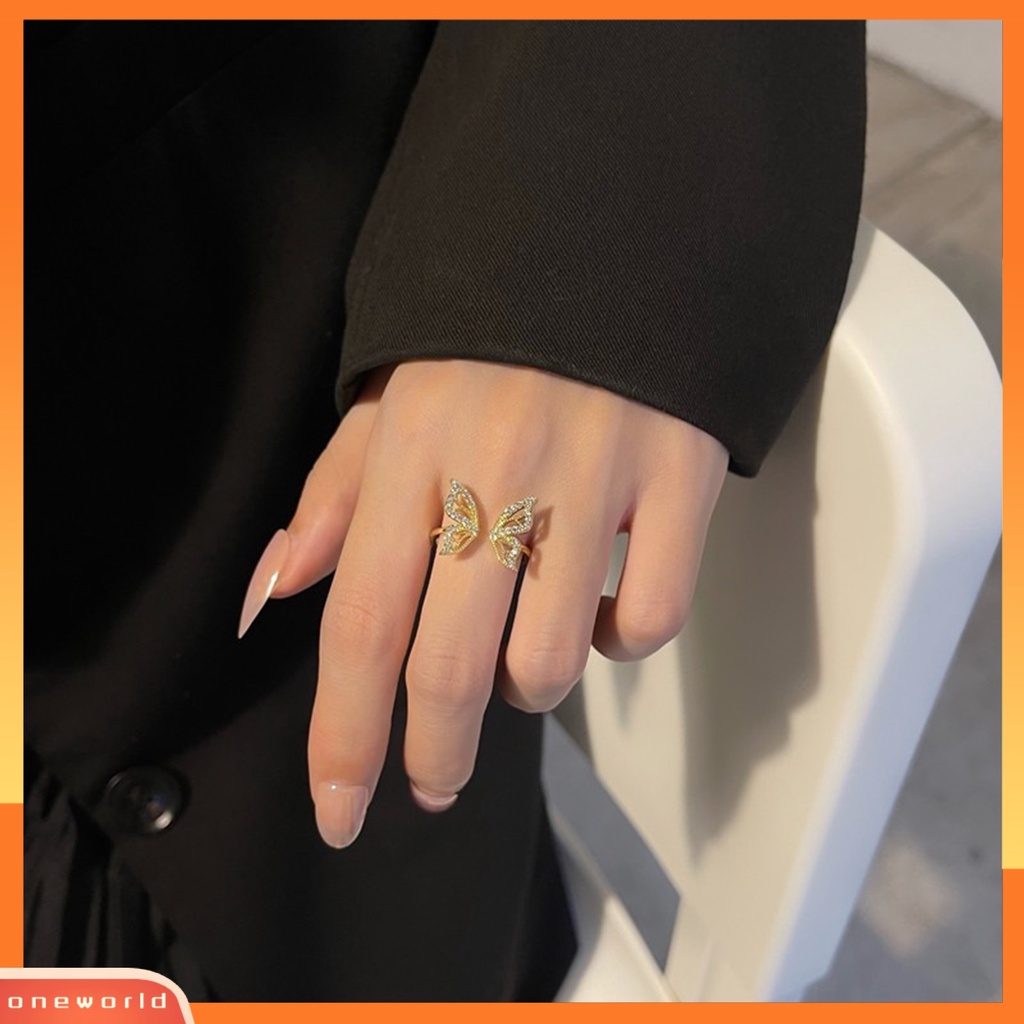 {oneworld} Cincin Jari Bentuk Indah Bahan Alloy Tahan Karat Hias Butterfly Wanita Open Ring Untuk Anak Perempuan