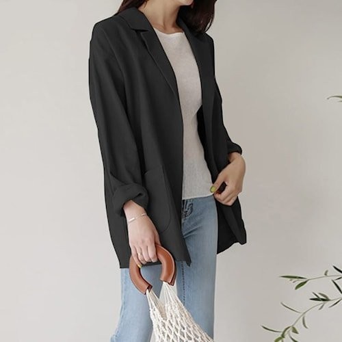 Outer Baju Jas Pakaian Kerja Atasan Wanita Formal Style Casual Vintag Hitam F7D7 qiyowo kondangan fa