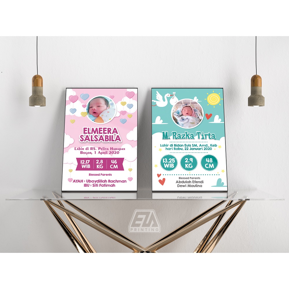 Biodata Bayi Anak Murah Cetak Foto Glossy Kayu MDF 10R 20x30 Hadiah kado Pigura Unik Custom Baby Bor