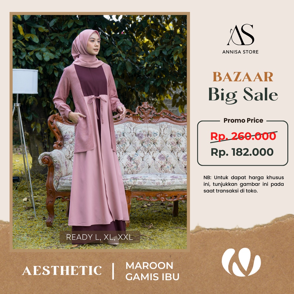 Jual Baju Gamis Wanita Nibras Aesthetic Maroon Gamis Busui Sarimbit