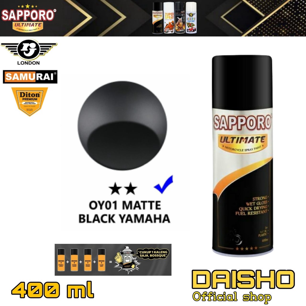 SAPPORO ULTIMATE YAMAHA MATTE BLACK YAMAHA OY01** 400ML CAT SEMPROT SPRAY PAINT PILOX PILOK HITAM DO