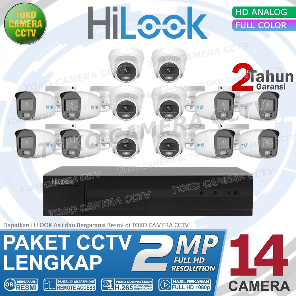 PAKET CCTV HILOOK 2MP COLORVU 16 CHANNEL 14 KAMERA