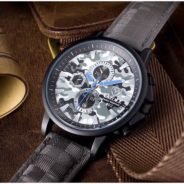 IMPOR ORIGINAL JAM TANGAN YAZOLE 402 MOTIF LORENG DIAMETER 45MM STRAP KULIT SINTETIS