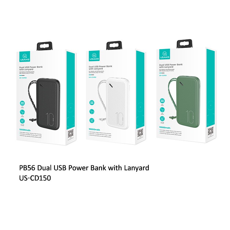 USAMS PB56 Power Bank Lanyard 10000MAh Dual USB 2.1A