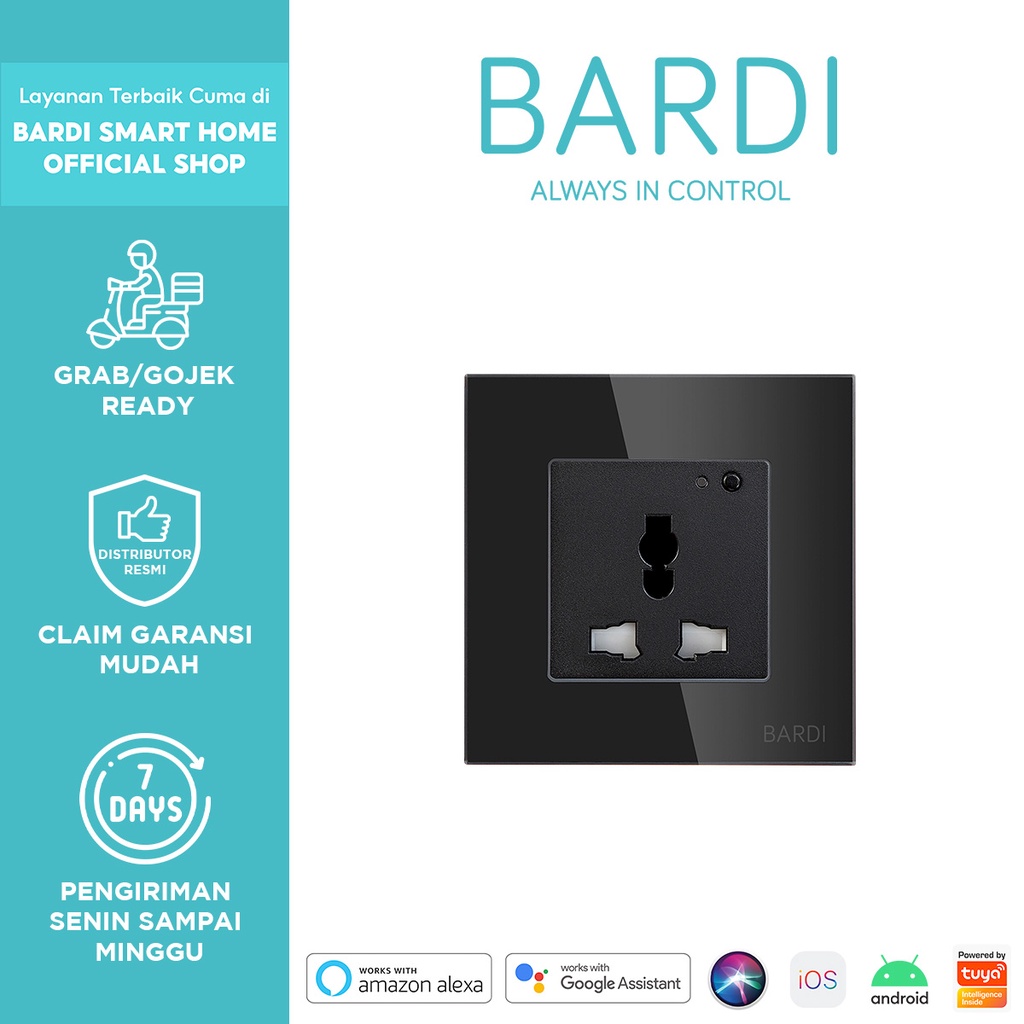 BARDI Smart Wall Socket Wifi UNI Black For Alexa Google Home Automation