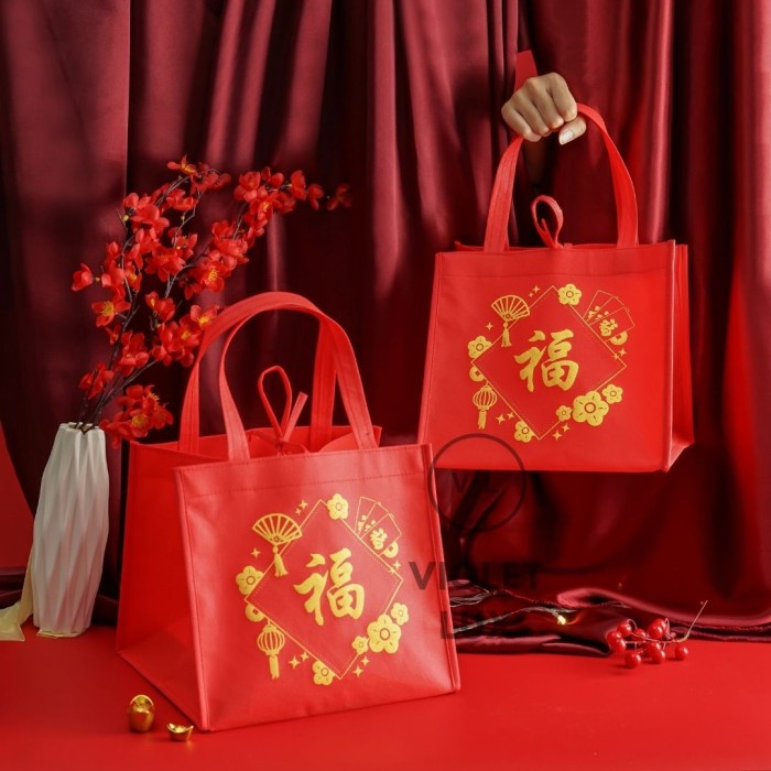 

NEW 5PCS Tas Hampers Imlek Sincia CNY Furing Spunbound Merah - Sablon Ready Stock