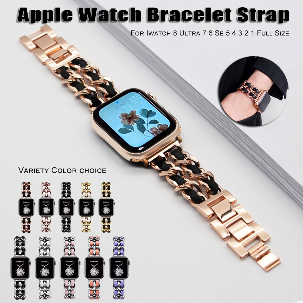 Strap Chain Apple Watch 1 2 3 4 5 6 7 8 SE Ultra 2022 Stainless Steel iWatch Band 38mm 40mm 41mm 42mm 44mm 45mm 49mm Tali Smartwatch Rantai Adjustable