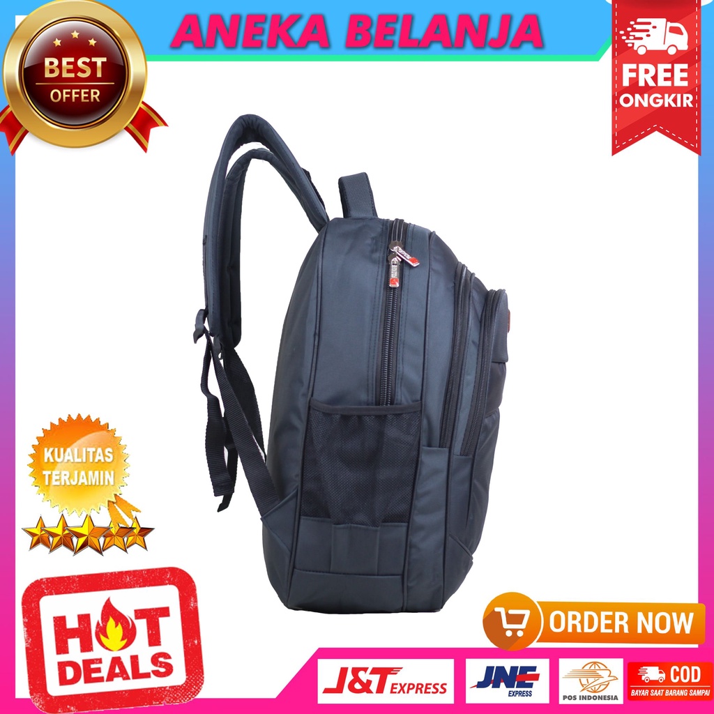 Tas Punggung Ransel Sekolah Tas Backpack Polo Alvis Garis Lurus Hitam Ransel Laptop Kerja Kuliah Gratis Raincover Bahan Nilon Alto Tebal Termurah Berkualitas