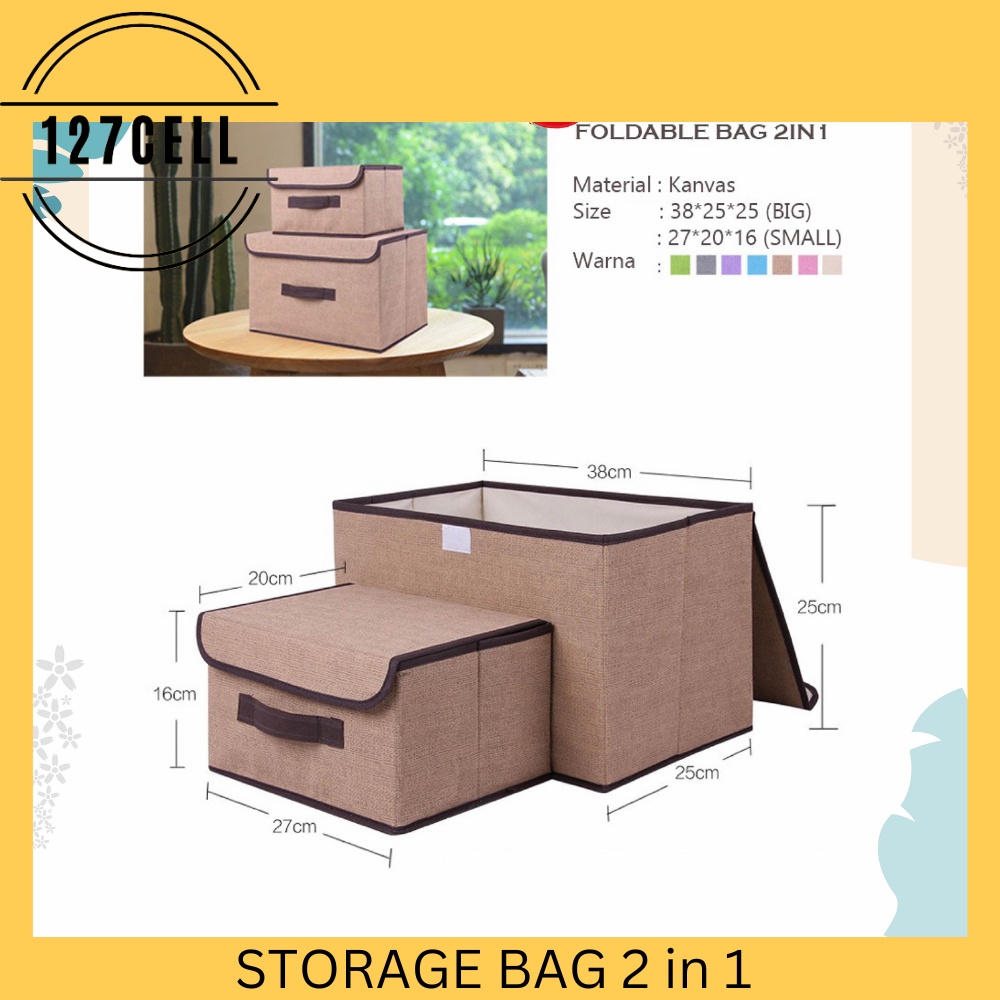2 in 1 Colour Storage Box Tempat Penyimpanan Baju Selimut Mainan Box Serbaguna