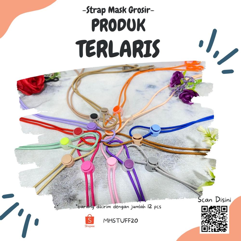 6.6 STOK READY 12 pcs / 1Lusin Strap Mask karet polos Tali STRING 2 in1 Kalung Konektor Masker