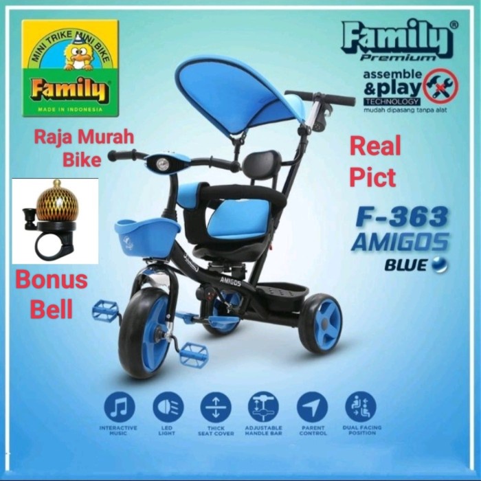Promo Sepeda Anak Roda Tiga Family F-363 Amigos Sepeda Roda Tiga Stroller - Biru Berkualitas