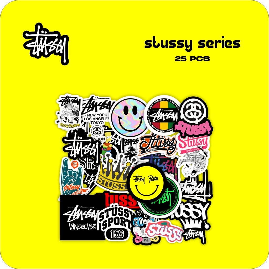 

PAKET STIKER BRAND STUSSY BAHAN GRAFTAC ISI 25 PCS ANTI AIR STIKER DISTRO STIKER RACING STIKER TUMBLER