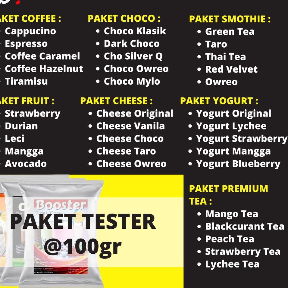 

❤[PROMO ⚡ALE!!!]❤ PAKET TESTER / SAMPLE Bubuk Minuman Best 5 Varian, Harga adalah 1 Paket berisi 5 Variant