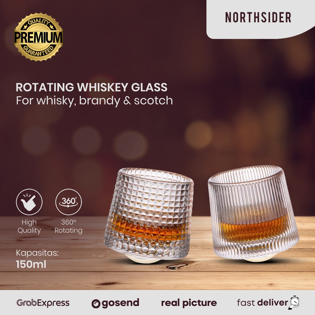 GELAS KACA WHISKY ROTATING WHISKEY SCOTCH BRANDY CRYSTAL GLASS
