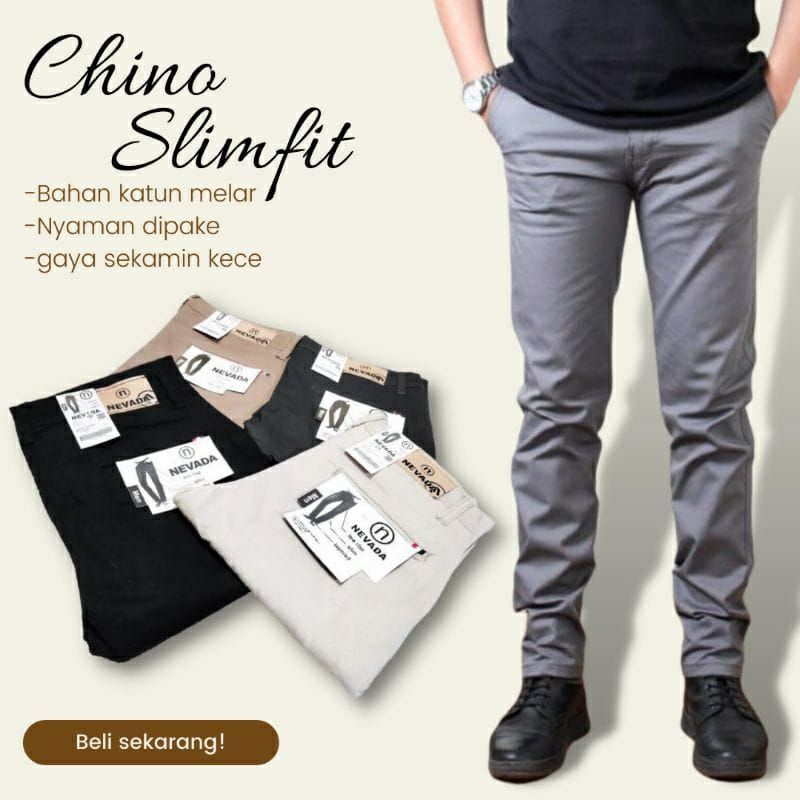 Celana Chino Kain Panjang Cowok Slimfit Bahan Melar Skinny Distro