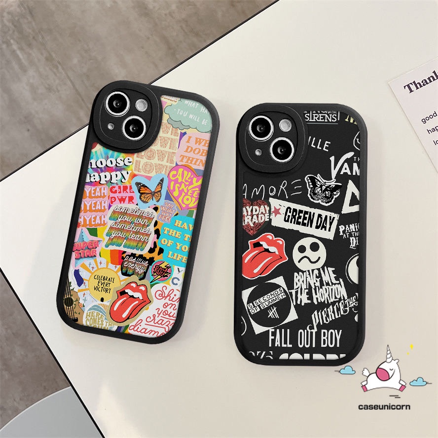 IPHONE Lembut TPU Penutup Belakang Kompatibel Untuk Iphone14 11 13 12 Pro Max7 8 6 6s 14 Plus XR X XS MAX SE 2020 Ins Fashion Trendi Merek Stiker Label Huruf Kupu-Kupu Case