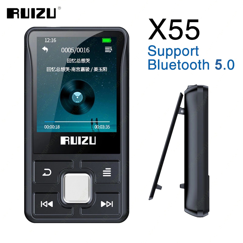Ruizu Sport Bluetooth MP3 Player DAP with Back Clip 8GB - X55 - Black
