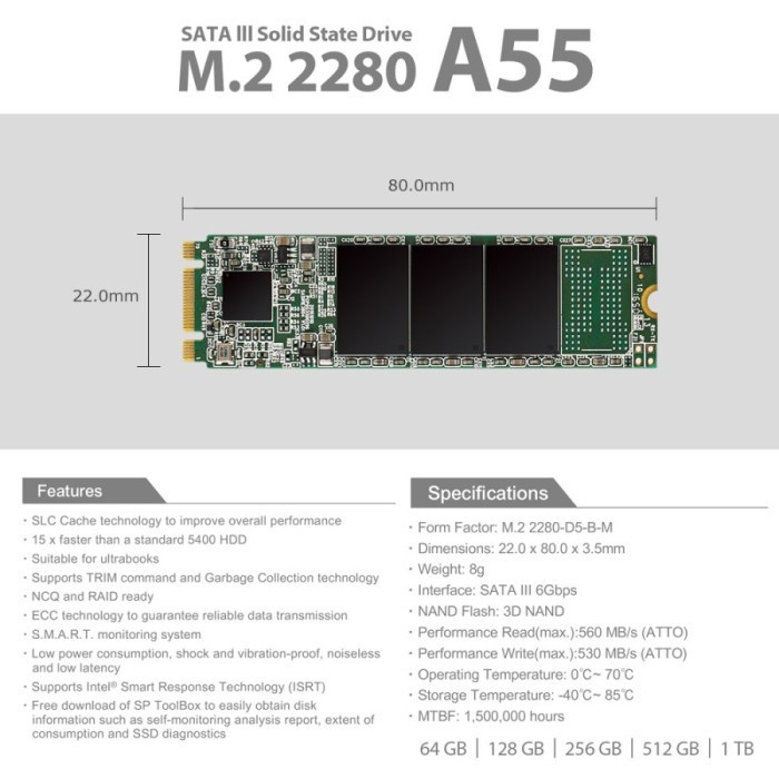 SSD Silicon Power A55 256GB M.2 2280 SATA III 3D