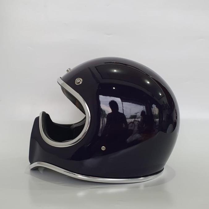 Helm Cakil Custom Hitam Glossy Langka Helm Retro Classic Vintage