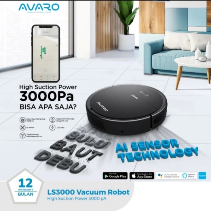 AVARO LS3000 Robot Vacuum Cleaner Robotic Vacuum Garansi Resmi