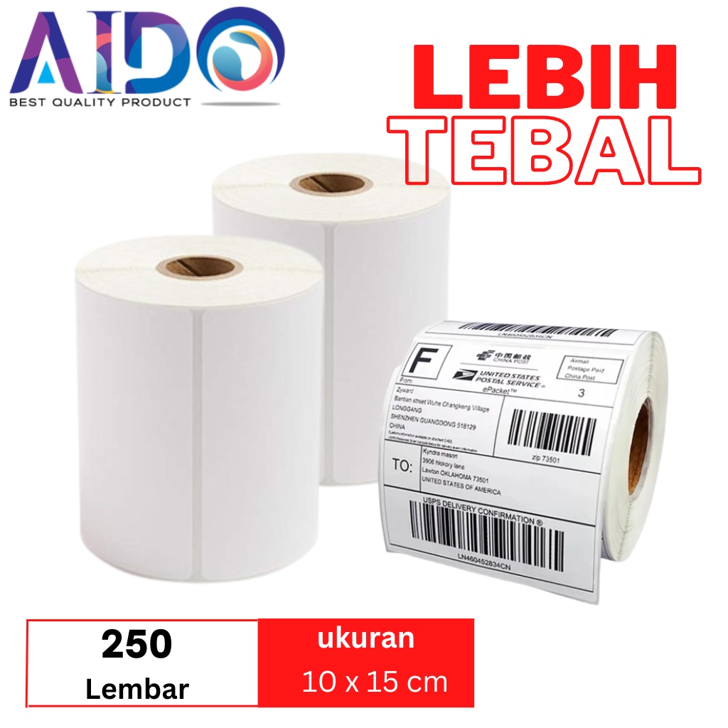 Kertas Thermal 100x150 mm isi 250 Pcs/ Label thermal barcode Roll A6 / kertas label resi / sticker resi / kertas sticker alamat