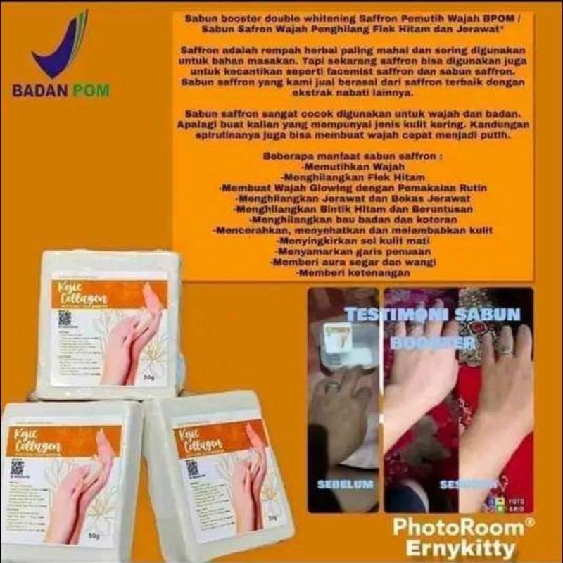 Kojic Collagen / Sabun Kojic / Whitening Soap Booster / Sabun Safron / Sabun kojic rds