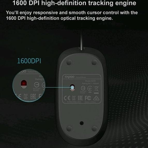 Mouse Wired Rapoo N200 Black Original - Mouse Kabel USB