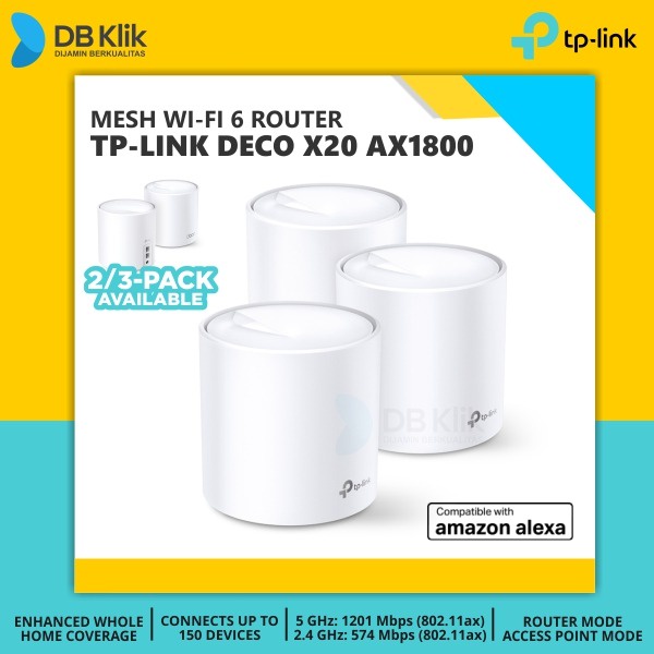 Mesh Wi-Fi Router TP-Link DECO X20 AX1800 Whole Home- TP Link DECO X20 - 3-Pack