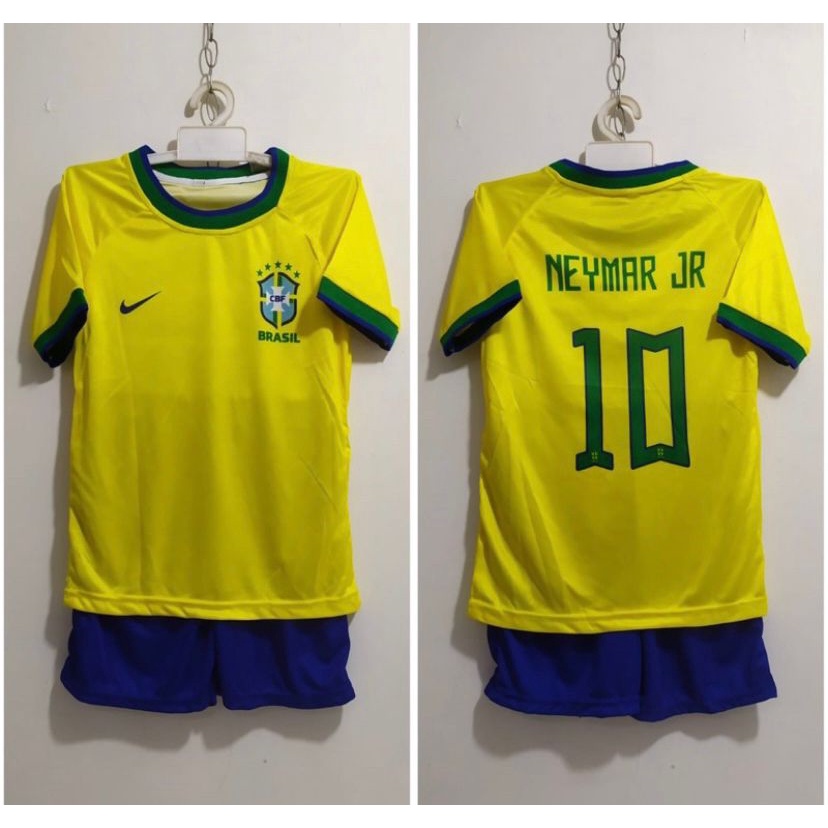 JERSEY BOLA KIDS BRAZIL HOME PIALA DUNIA WORLD CUP QATAR 2022 USIA 3-14 TAHUN