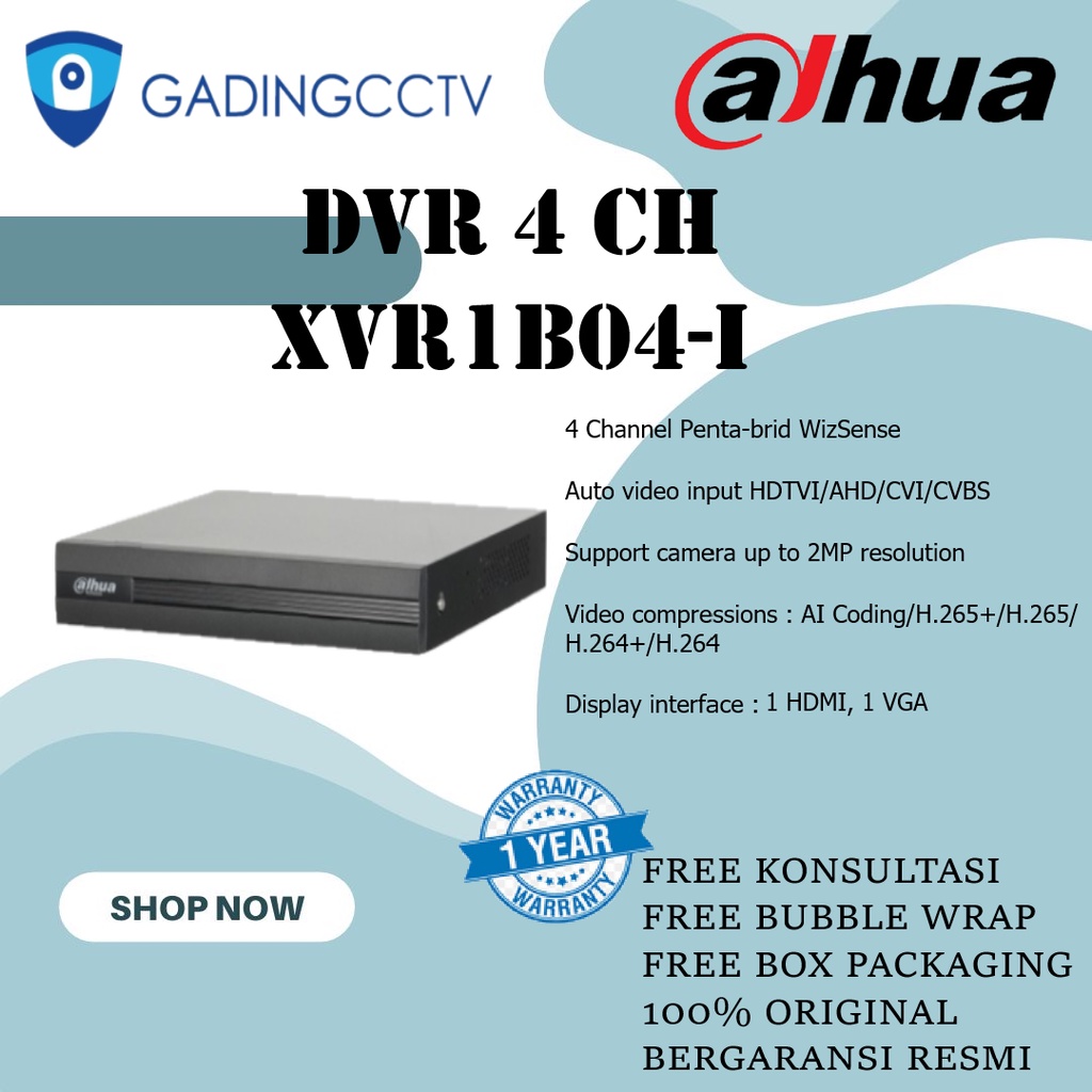 DAHUA DVR CCTV 4 Camera atau 4 Channel type XVR1B04-I
