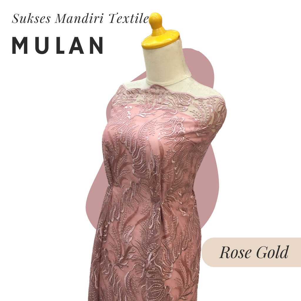 [MULAN] Brukat Tile Premium Mewah Tile Payet Warna Rose Gold Pink | Harga ½ meter = 50 cm (Bahan Dre