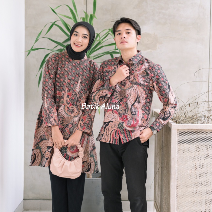 Baju Batik Couple Pasangan Terbaru Premium Modern Original Lapis Furing - Lapis Trikot Batik Kerja Kantor Kondangan Size S M L XL XXL XXXL